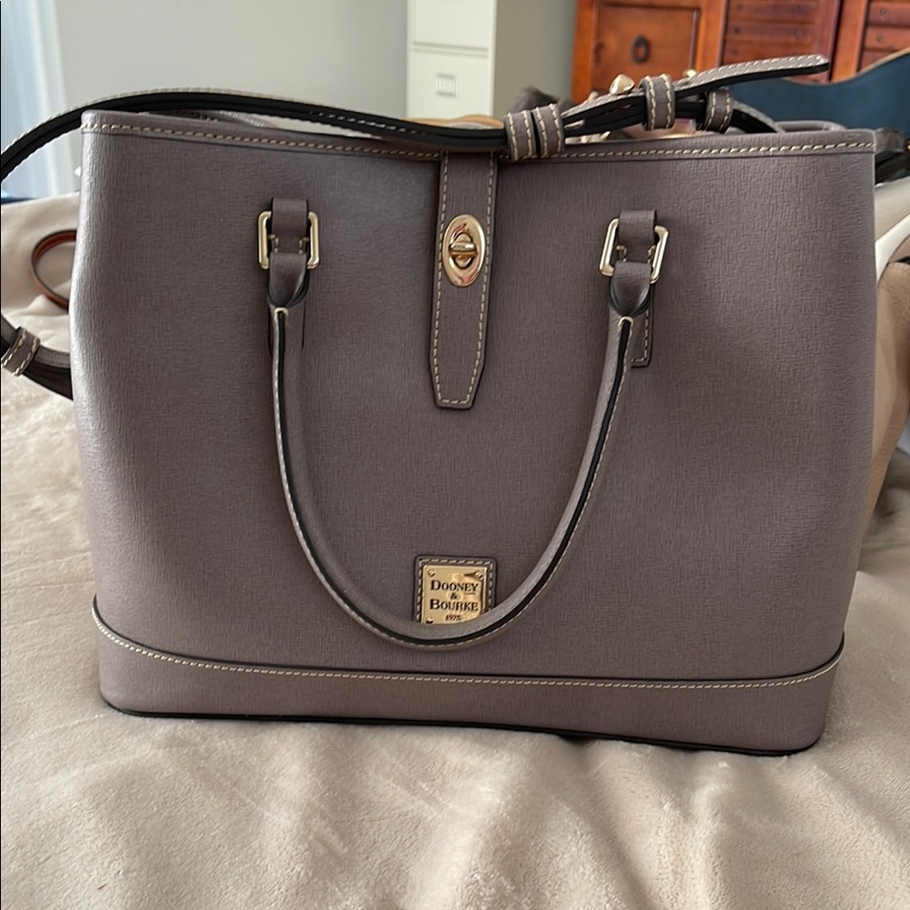 Dooney & Bourke Grey (Elephant) Leather Tote with Gold Hardware